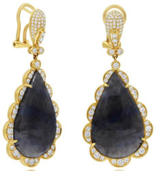 EXTRA LARGE 50.12CT DIAMOND & AAA SAPPHIRE 18KT YELLOW GOLD 3D CLIP ON EARRINGS