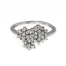 ESTATE .11CT DIAMOND 18KT WHITE GOLD 3D ROUND CLUSTER FLORAL FUN RING