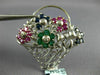 ESTATE LARGE 2.10CT DIAMOND & AAA MULTI GEM 14K WHITE GOLD FLOWER BROOCH PENDANT