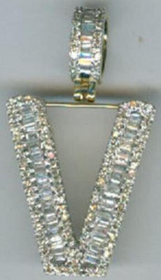 .56CT DIAMOND 14K YELLOW GOLD 3D ROUND & BAGUETTE V INITIAL FUN FLOATING PENDANT