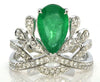 ESTATE 2.85CT DIAMOND & AAA EMERALD 18K WHITE GOLD PEAR SHAPE & ROUND CROWN RING