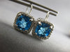 LARGE 6.62CT DIAMOND & AAA BLUE TOPAZ 14KT WHITE GOLD LEVERBACK HANGING EARRINGS