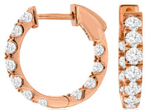 ESTATE 1.5CT DIAMOND 14K ROSE GOLD 3D CLASSIC INSIDE OUT HUGGIE HANGING EARRINGS