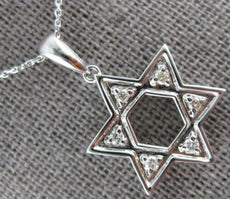 ESTATE .12CT DIAMOND 14KT WHITE GOLD 3D STAR OF DAVID MAGEN DAVID PENDANT #27365