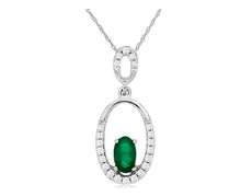 .30CT DIAMOND & AAA EMERALD 14KT WHITE GOLD 3D OVAL & ROUND FUN FLOATING PENDANT