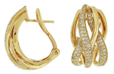 1.45CT DIAMOND 14K YELLOW GOLD 3D MULTI ROW CRISS CROSS CLIP ON HANGING EARRINGS
