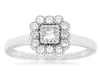 0.30CT DIAMOND 14KT WHITE GOLD 3D ROUND FILIGREE SQUARE FLOWER ENGAGEMENT RING