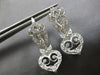 LARGE .60CT DIAMOND 14KT WHITE GOLD 3D HEART FILIGREE LEVERBACK HANGING EARRINGS