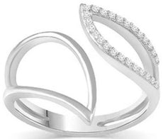 ESTATE .13CT DIAMOND 14KT WHITE GOLD 3D CLASSIC DOUBLE LEAF CRISS CROSS FUN RING