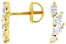 ESTATE .62CT DIAMOND 14K YELLOW GOLD ROUND & MARQUISE SCREWBACK HANGING EARRINGS