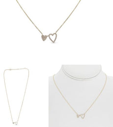 .15CT DIAMOND 14KT YELLOW GOLD CLASSIC DOUBLE HEART LOVE ADJUSTABLE FUN NECKLACE
