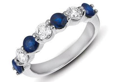 1.66CT DIAMOND & AAA SAPPHIRE 14KT WHITE GOLD 3D ROUND 7 STONE ANNIVERSARY RING