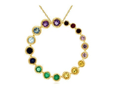 .48CT AAA MULTI COLOR SAPPHIRE 14KT YELLOW GOLD CIRCLE OF LIFE FLOATING PENDANT