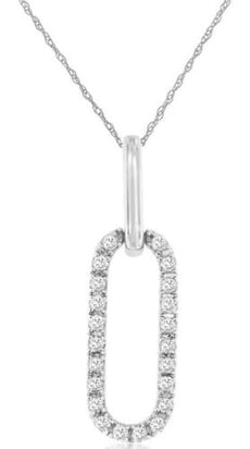 .15CT DIAMOND 14KT WHITE GOLD CLASSIC ROUND OPEN OVAL LOVE KNOT FLOATING PENDANT