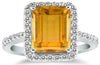 4.54CT DIAMOND & AAA CITRINE 14KT WHITE GOLD EMERALD CUT & ROUND ENGAGEMENT RING