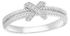 ESTATE .07CT DIAMOND 14KT WHITE GOLD 3D CLASSIC X LOVE DOUBLE ROPE FUN RING
