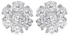 ESTATE LARGE 1.56CT DIAMOND 14KT WHITE GOLD 3D CLASSIC FLOWER STUD EARRINGS