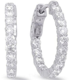1.92CT DIAMOND 14KT WHITE GOLD 3D ROUND INSIDE OUT HOOP HUGGIE HANGING EARRINGS