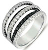 LARGE 1.64CT WHITE & BLACK DIAMOND 14KT WHITE GOLD 3D CLASSIC MULTI ROW FUN RING
