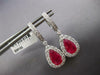 LARGE 5.46CT DIAMOND AAA RUBY 14KT WHITE GOLD PEAR SHAPE HUGGIE HANGING EARRINGS