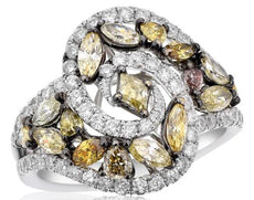 2.62CT WHITE & MULTI COLOR DIAMOND 18K WHITE GOLD 3D MULTI SHAPE SWIRL FUN RING