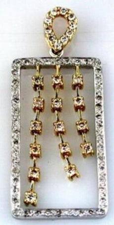 .67CT DIAMOND 14KT 2 TONE GOLD RECTANGULAR GRADUATING TEAR DROP FLOATING PENDANT