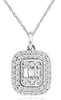 .30CT DIAMOND 14K WHITE GOLD ROUND & BAGUETTE CLUSTER SQUARE DOUBLE HALO PENDANT