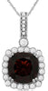 3.87CT DIAMOND & AAA GARNET 14KT WHITE GOLD CUSHION & ROUND SQUARE HALO PENDANT