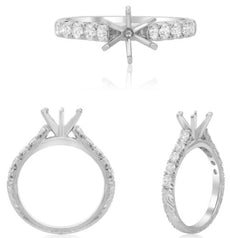 .47CT DIAMOND 14KT WHITE GOLD 3D ROUND 6 PRONG FLORAL SEMI MOUNT ENGAGEMENT RING