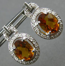 2.51CT DIAMOND & AAA CITRINE 14KT WHITE GOLD OVAL & ROUND HALO HANGING EARRINGS