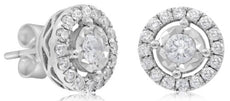 ESTATE .67CT DIAMOND 14KT WHITE GOLD ROUND CLASSIC SOLITAIRE HALO STUD EARRINGS