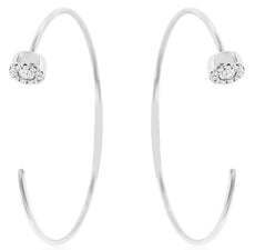 ESTATE .20CT DIAMOND 14KT WHITE GOLD 3D CLASSIC FLOWER FUN HOOP HANGING EARRINGS