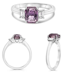 2.35CT DIAMOND & AAA PINK SAPPHHIRE PLATINUM CUSHION & EMERALD CUT 3 STONE RING