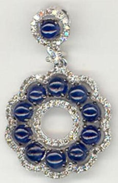 2.59CT DIAMOND & AAA SAPPHIRE 14KT WHITE GOLD CABOCHON & ROUND FLOATING PENDANT