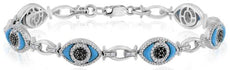 7.79CT WHITE & BLACK DIAMOND & AAA TURQUOISE 14KT WHITE GOLD 3D TENNIS BRACELET