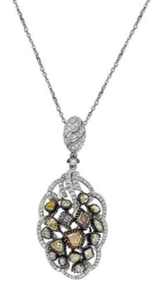 2.66CT WHITE & MULTI COLOR DIAMOND 18KT WHITE GOLD MULTI SHAPE FLOATING PENDANT