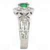 ESTATE .76CT DIAMOND & AAA EMEREALD 18K WHITE GOLD OVAL FILIGREE ENGAGEMENT RING