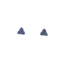 ESTATE .48CT AAA SAPPHIRE 18KT WHITE GOLD CLASSIC 3 STONE FLOWER STUD EARRINGS
