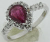 1.57CT DIAMOND & AAA RUBY 14K WHITE GOLD 3D PEAR SHAPE HALO FRIENDSHIP LOVE RING