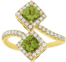 1.62CT DIAMOND & AAA SAPPHIRE 14KT YELLOW GOLD 3D ROUND DOUBLE FLOWER LOVE RING