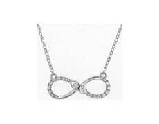 ESTATE .10CT DIAMOND 14KT WHITE GOLD 3D TWO STONE INFINITY LOVE NECKLACE