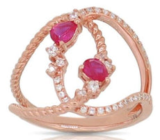.46CT DIAMOND & AAA RUBY 14K ROSE GOLD 3D MULTI SHAPE CRISS CROSS LOVE KNOT RING