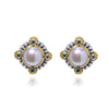 AAA BLUE SPINEL & AAA PEARL 18K YELLOW GOLD & 925 SILVER FILIGREE STUD EARRINGS