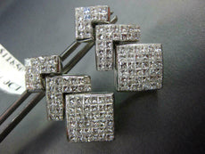 LARGE 4CT DIAMOND 14K WHITE GOLD PRINCESS INVISIBLE SQUARE HANGING EARRINGS #682