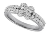 1.19CT DIAMOND 14KT WHITE GOLD 3D CLASSIC TWO ROW FLOWER 4 LEAF CLOVER FUN RING