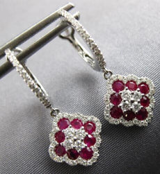 1.37CT DIAMOND & AAA RUBY 14KT WHITE GOLD 3D GEOMETRICAL FLOWER HANGING EARRINGS