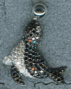 2.16CT WHITE & BLACK DIAMOND 14KT WHITE GOLD HAPPY SEA LION FUN FLOATING PENDANT