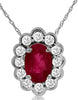 .71CT DIAMOND & AAA RUBY 14KT WHITE GOLD OVAL & ROUND SEMI BEZEL FLOWER PENDANT