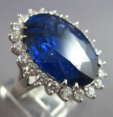 CERTIFIED LARGE 22.6CT DIAMOND & AAA CEYLON SAPPHIRE PLATINUM 3D ENGAGEMENT RING