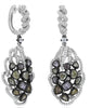 LARGE 3.61CT MULTI COLOR DIAMOND 18KT WHITE GOLD FLORAL HUGGIE HANGING EARRINGS